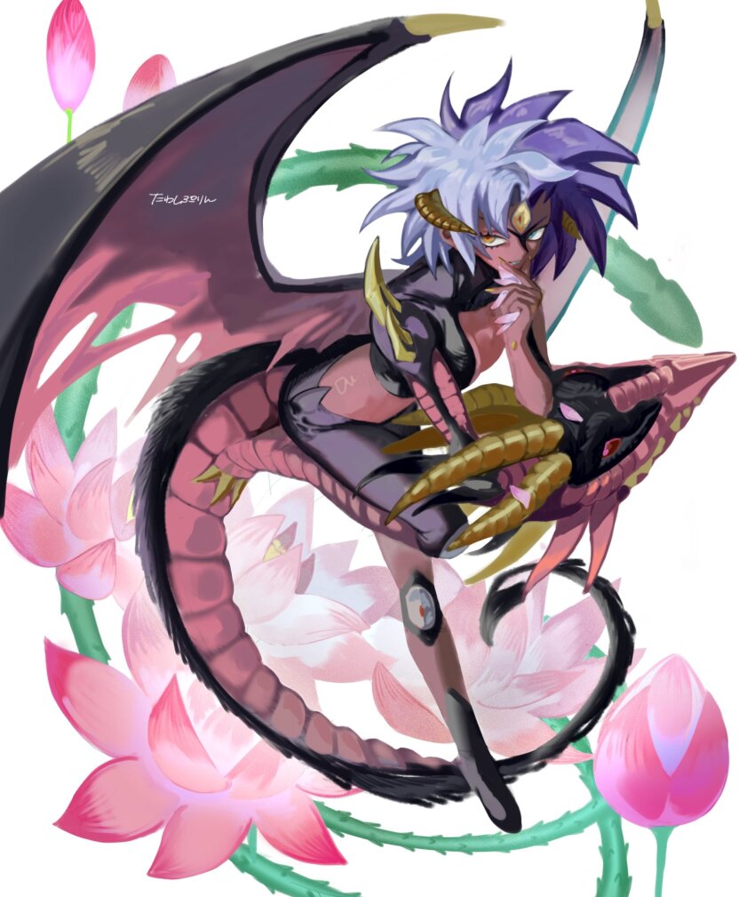 blue_hair, demon_girl, demon_horns, demon_wings, dragon_girl, dragon_horns, dragon_tail, dragon_wings