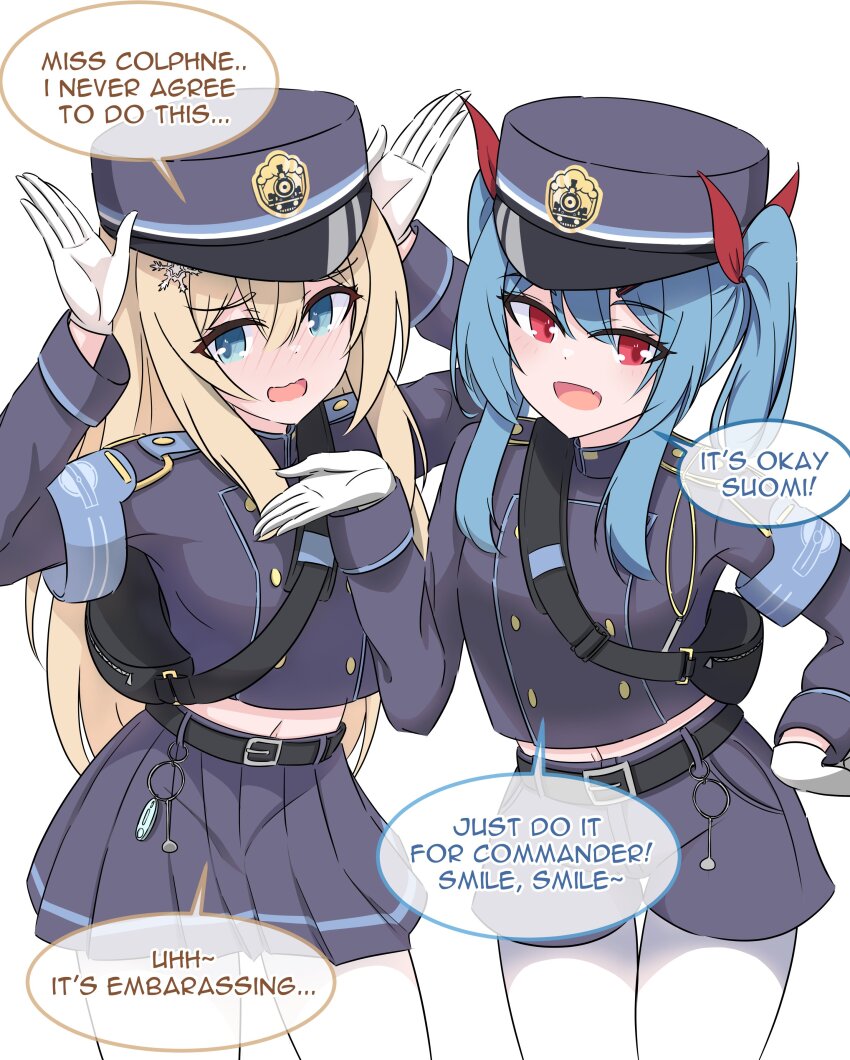 2girls, absurdres, armband, blonde_hair, blue_archive, blue_armband, blue_hair, blush