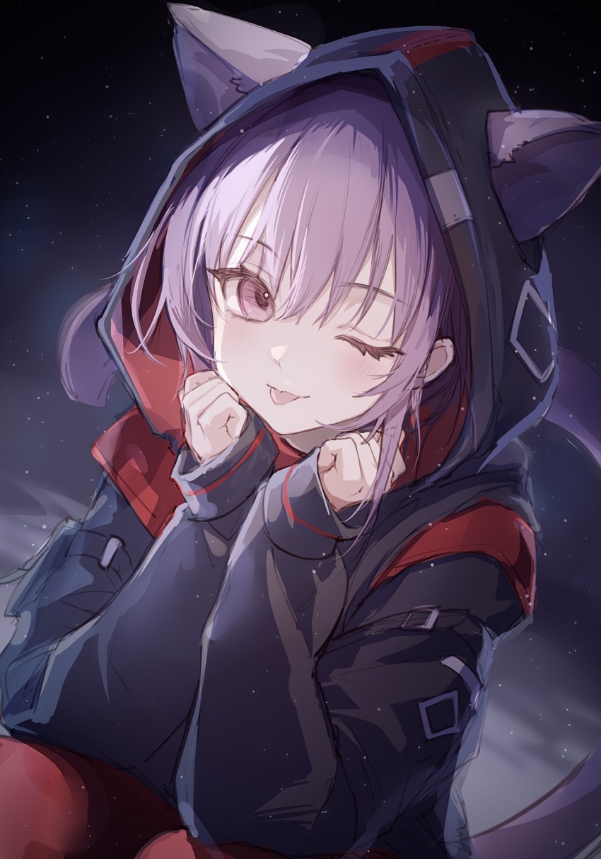 1girl, ;p, absurdres, alternate_costume, animal_ears, arknights, bang_dream!, bang_dream!_it's_mygo!!!!!