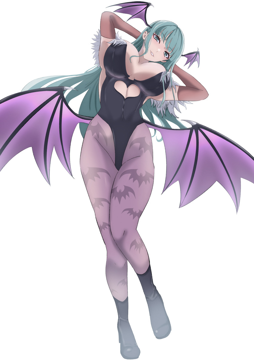 1girl, absurdres, aqua_eyes, aqua_hair, arm_support, black_boots, black_leotard, blush