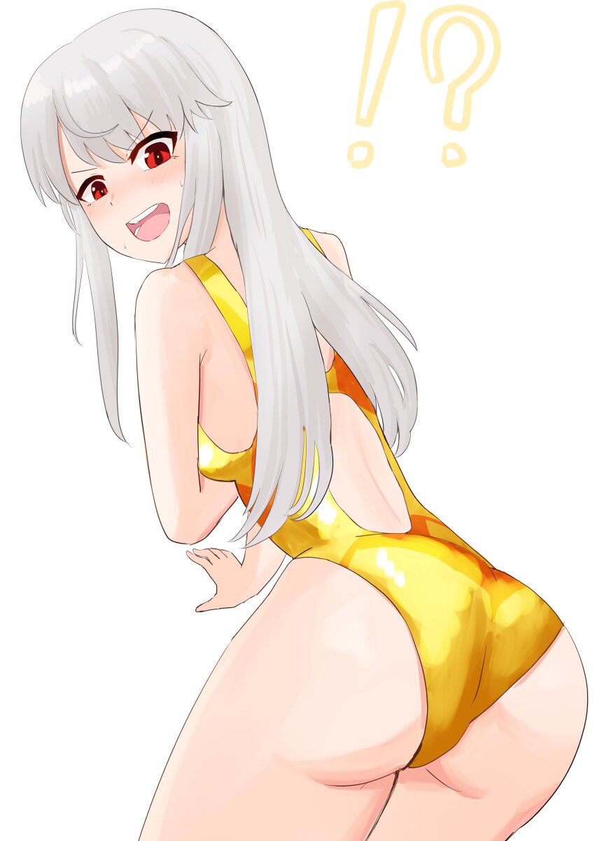 1girl, absurdres, alice_gear_aegis, ass, gold_one-piece_swimsuit, grey_hair, highres, jinguuji_mari
