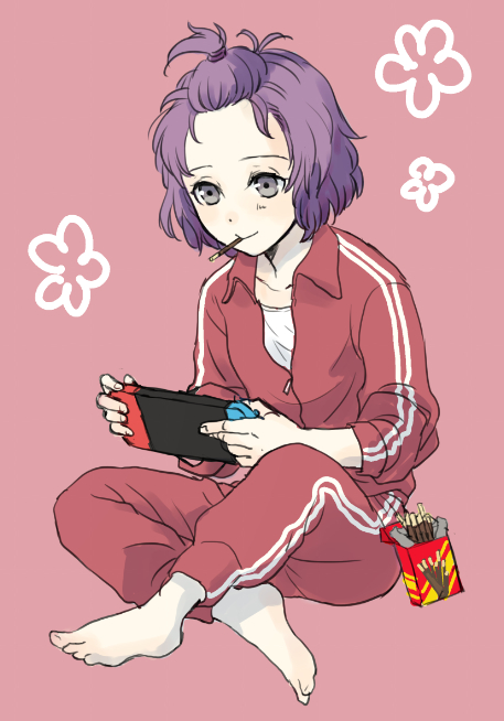 1girl, alternate_costume, barefoot, bernadetta_von_varley, closed_mouth, commentary_request, contemporary, fire_emblem
