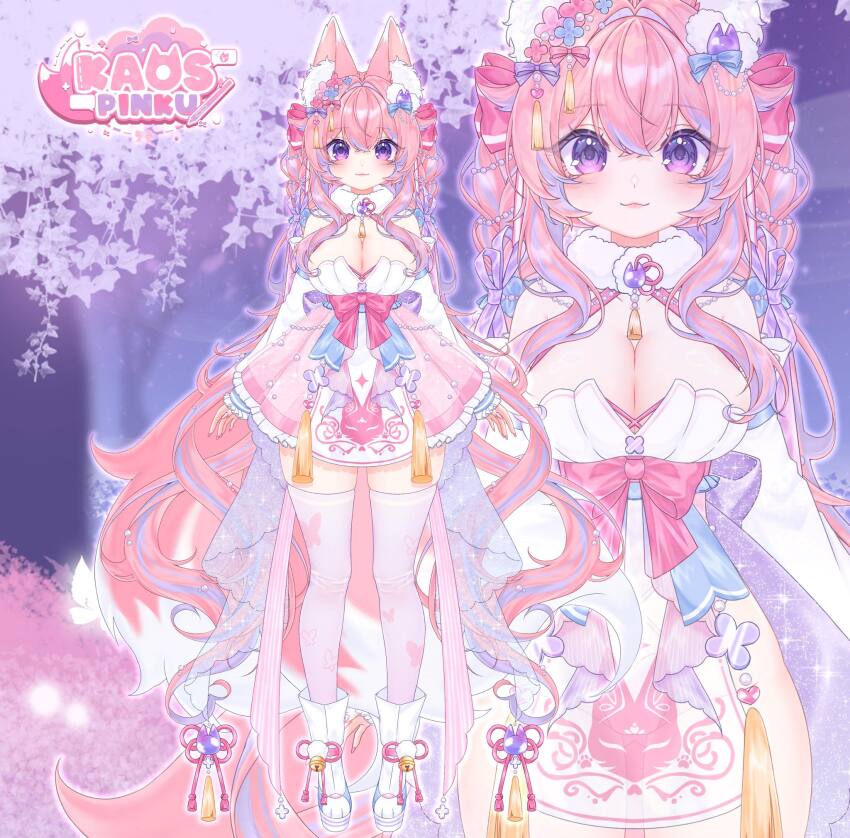 animal_ears, artist_request, blush, boots, bow, bowtie, braid, breasts