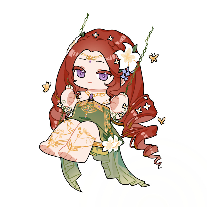 1girl, absurdly_long_hair, bare_arms, bare_shoulders, barefoot, barefoot_sandals_(jewelry), braid, bug