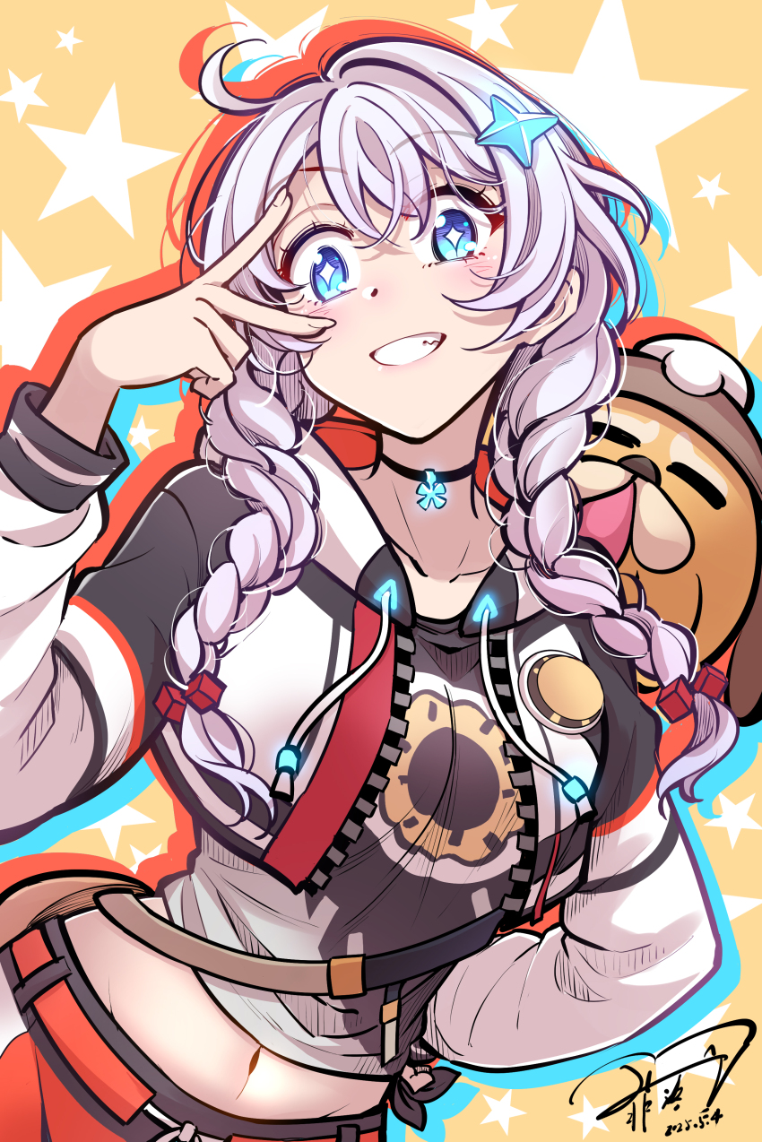 1girl, absurdres, black_choker, black_shirt, blue_eyes, braid, chinese_commentary, choker