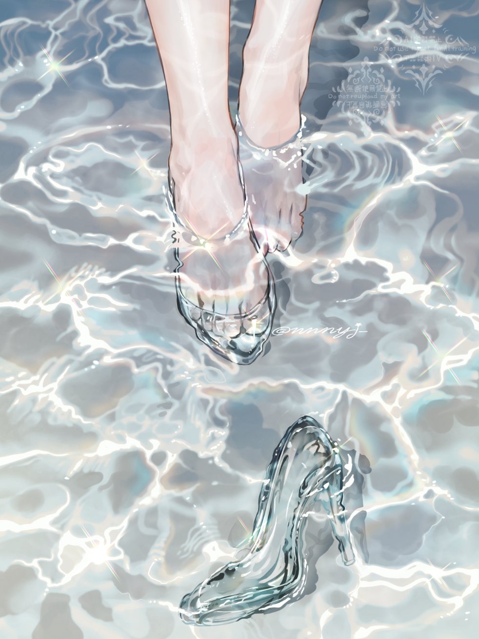 1girl, cinderella_(fairy_tale), cinderella_(fairy_tale_character), commentary_request, feet, foot_focus, footwear_focus, high_heels