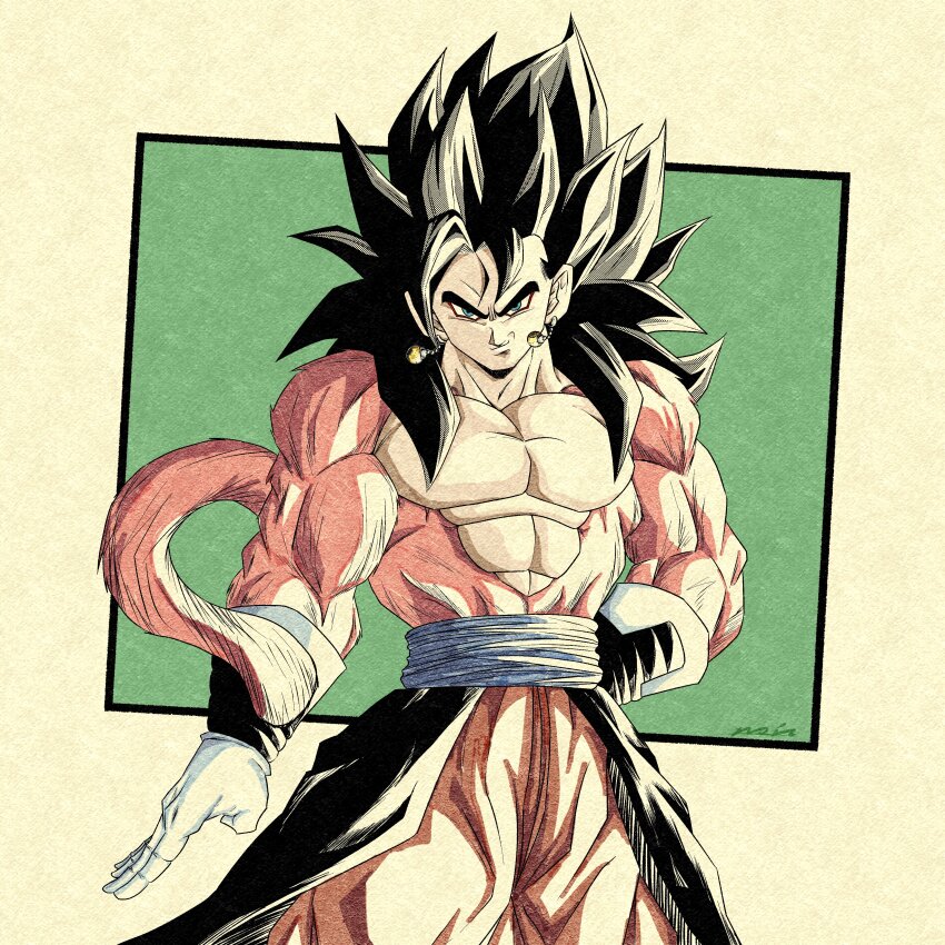 absurdres, black_hair, blue_eyes, blue_sash, body_fur, dougi, dragon_ball, dragon_ball_heroes