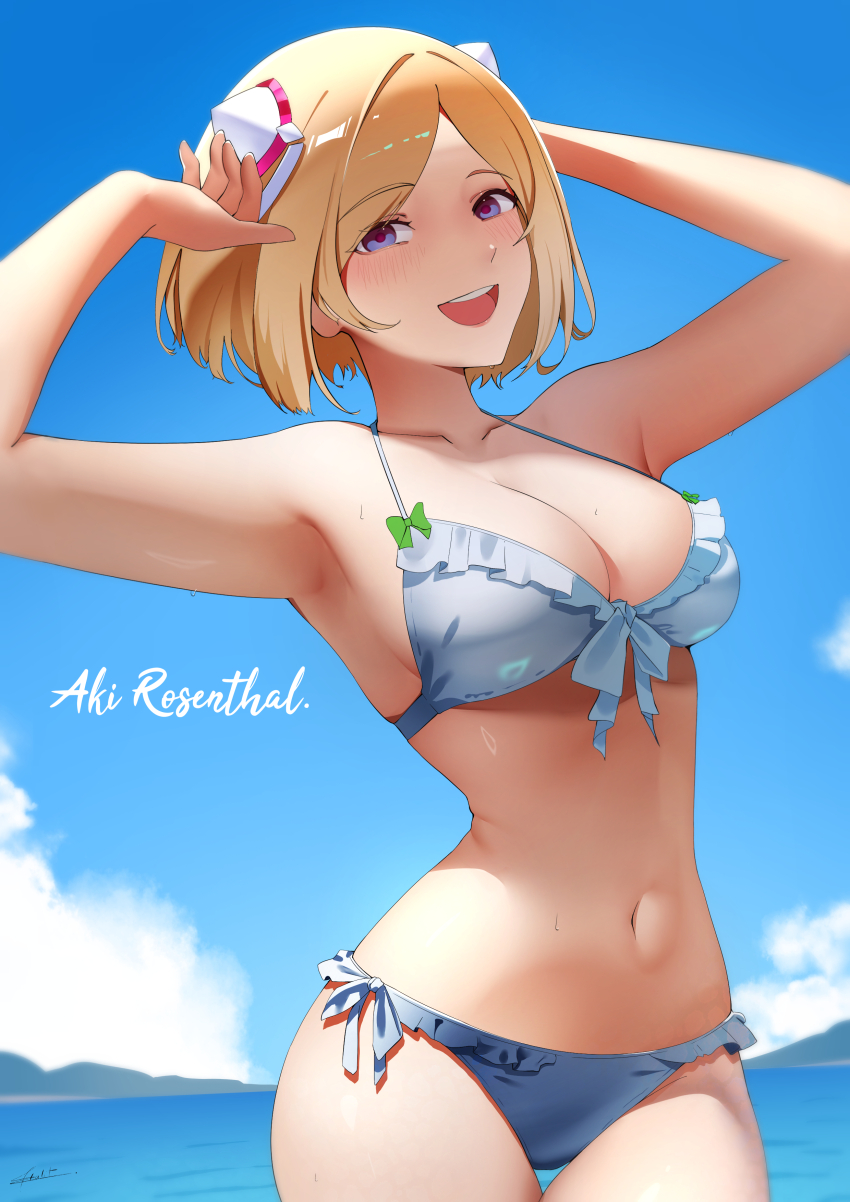 1girl, absurdres, aki_rosenthal, aou13093, bikini, blonde_hair, blue_eyes, breasts