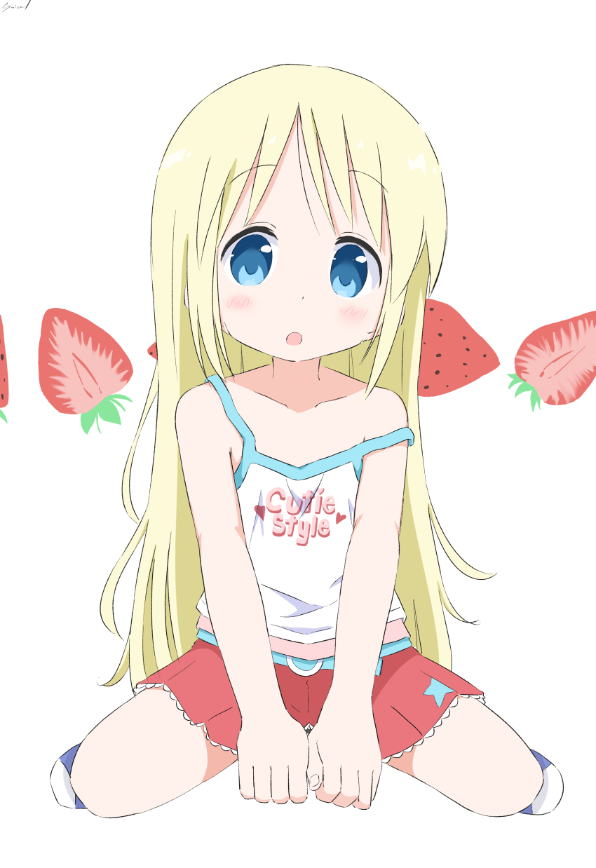 1girl, :o, absurdres, ana_coppola, blonde_hair, blue_eyes, blush, camisole