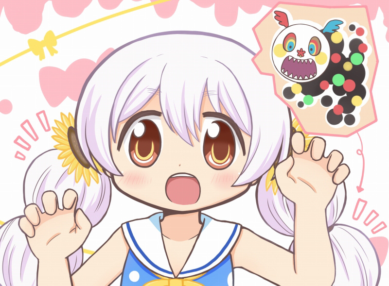 1girl, :o, bad_id, bad_twitter_id, bare_arms, blush, brown_eyes, charlotte_(madoka_magica)