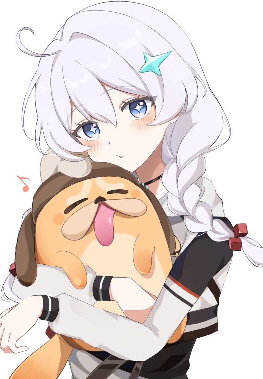 1girl, :o, ahoge, black_choker, black_jacket, black_shirt, blush, braid