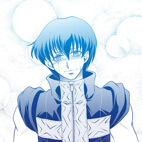 1boy, blue_theme, blush, bubble, closed_mouth, commentary_request, crying, crying_with_eyes_open