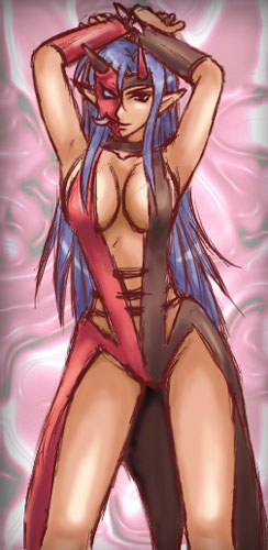 1girl, 2000s_(style), abstract_background, armpits, arms_up, black_eyes, black_leotard, blue_hair