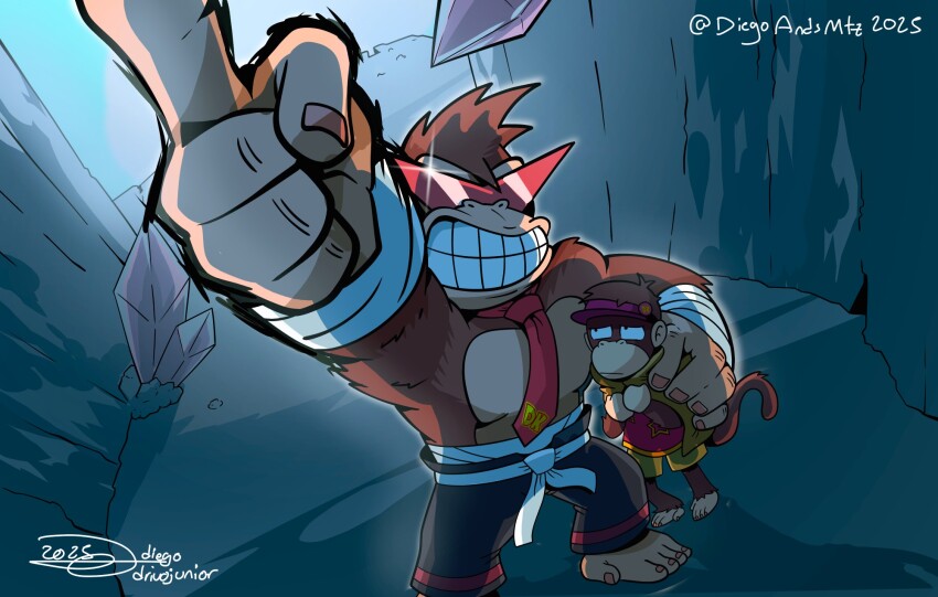 2025, 2boys, animal_ears, cosplay, crossover, crystal, diddy_kong, diegoandsmtz