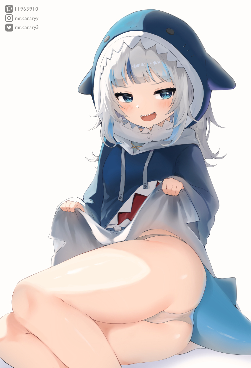 1girl, :d, absurdres, animal_costume, animal_hood, blue_eyes, blue_hair, blue_hoodie