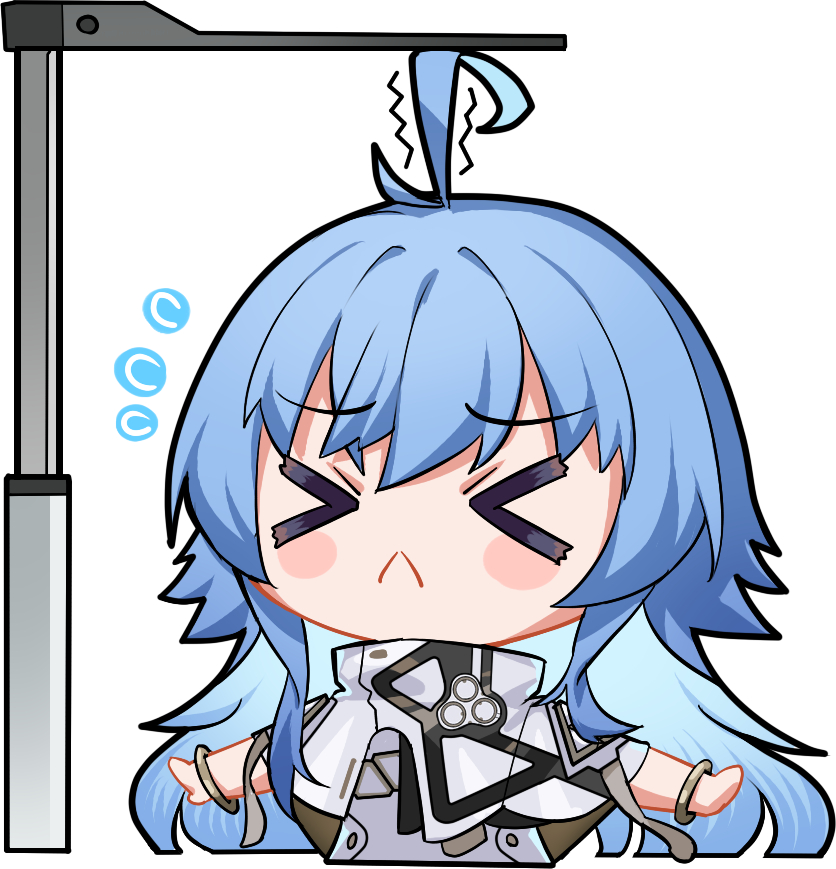 >_<, 1girl, :<, ahoge, artist_request, blue_hair, chibi, chibi_only