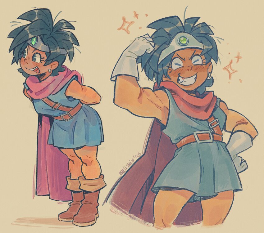 1girl, absurdres, arms_behind_back, black_hair, boots, brown_boots, closed_eyes, dragon_quest