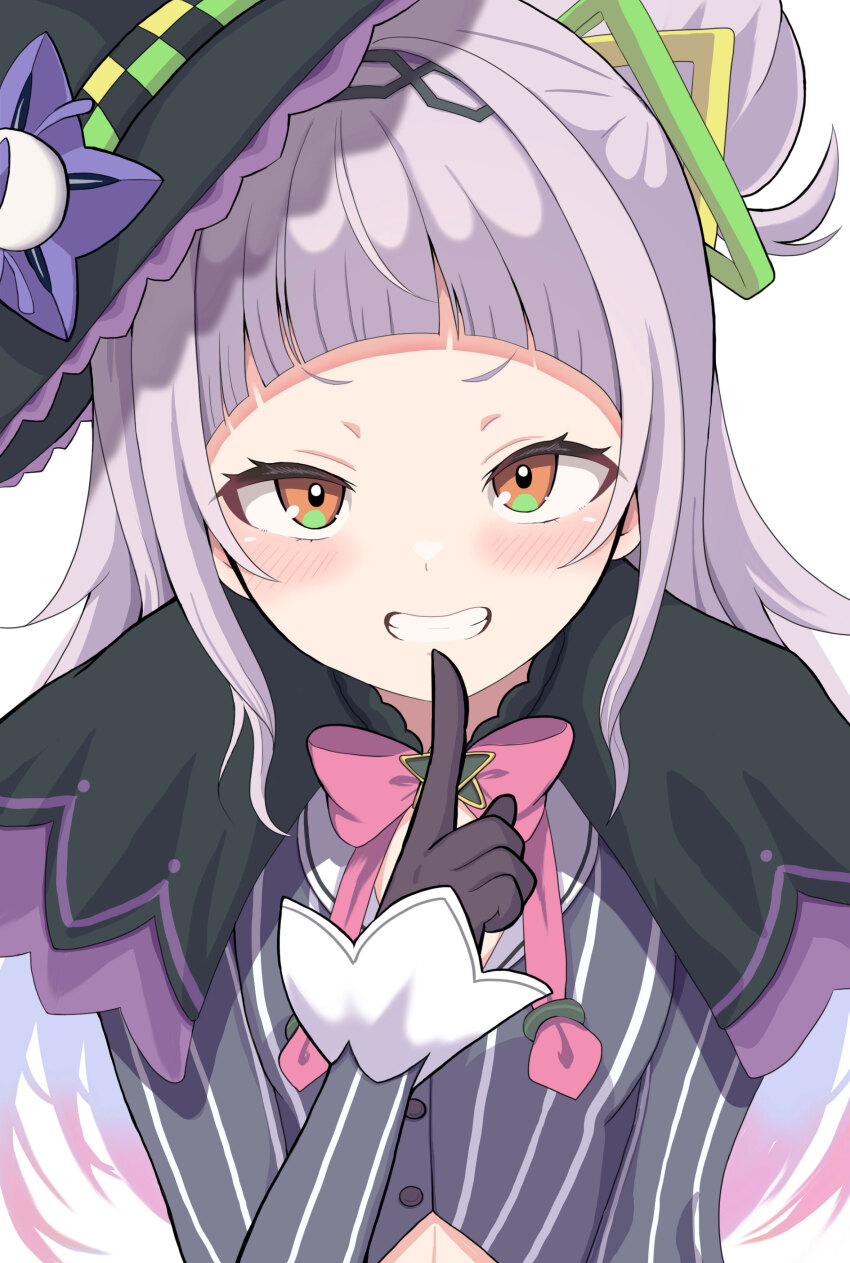 1girl, 264_(user_ffyd3374), absurdres, arched_bangs, black_capelet, black_gloves, black_hat, bow