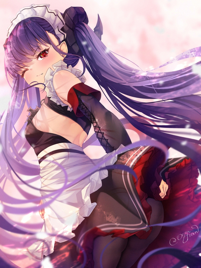 1girl, ;), absurdres, apron, arm_behind_back, ass, azur_lane, bare_shoulders