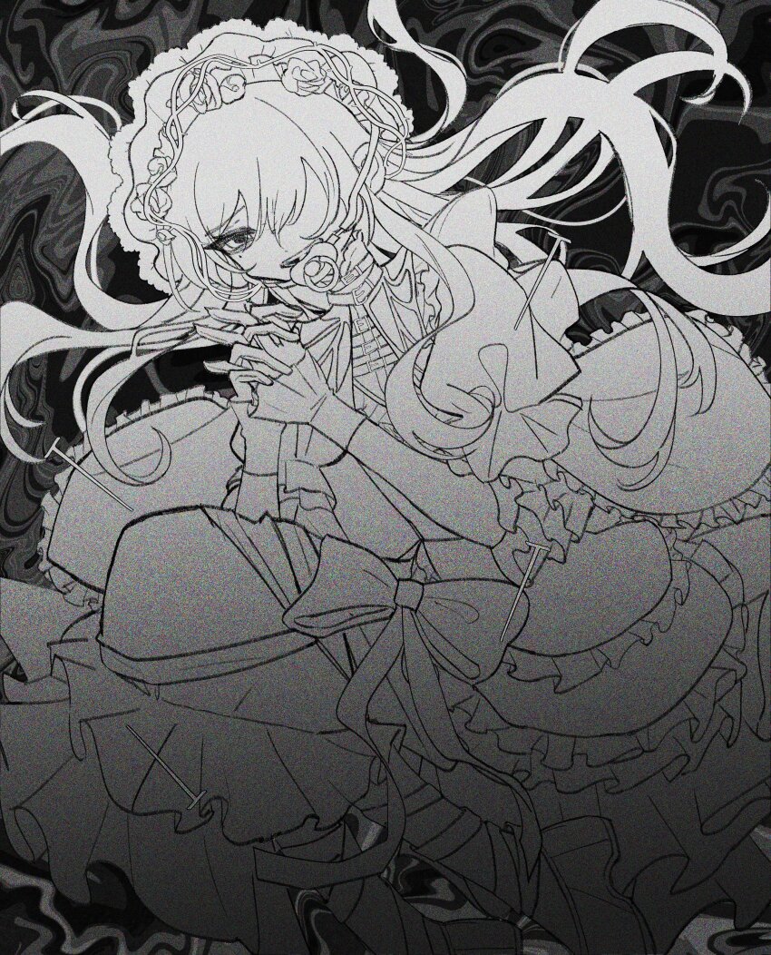 1girl, absurdres, ado_(utaite), aishite_aishite_aishite_(vocaloid), bow, chando_(ado), commentary, dress