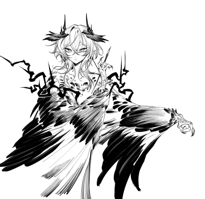 1boy, acell1224, androgynous, arknights, bare_shoulders, bird_wings, chinese_commentary, closed_mouth