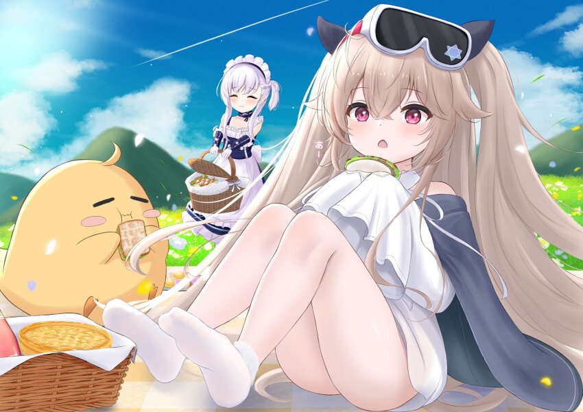 2girls, azur_lane, bad_link, bad_twitter_link, blonde_hair, dress, food, hair_ornament