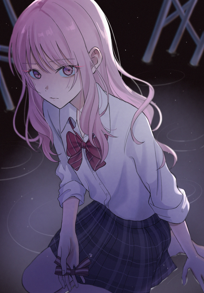 1other, akiyama_mizuki, aose_(aose_pp), backlighting, bags_under_eyes, barefoot, black_background, black_skirt