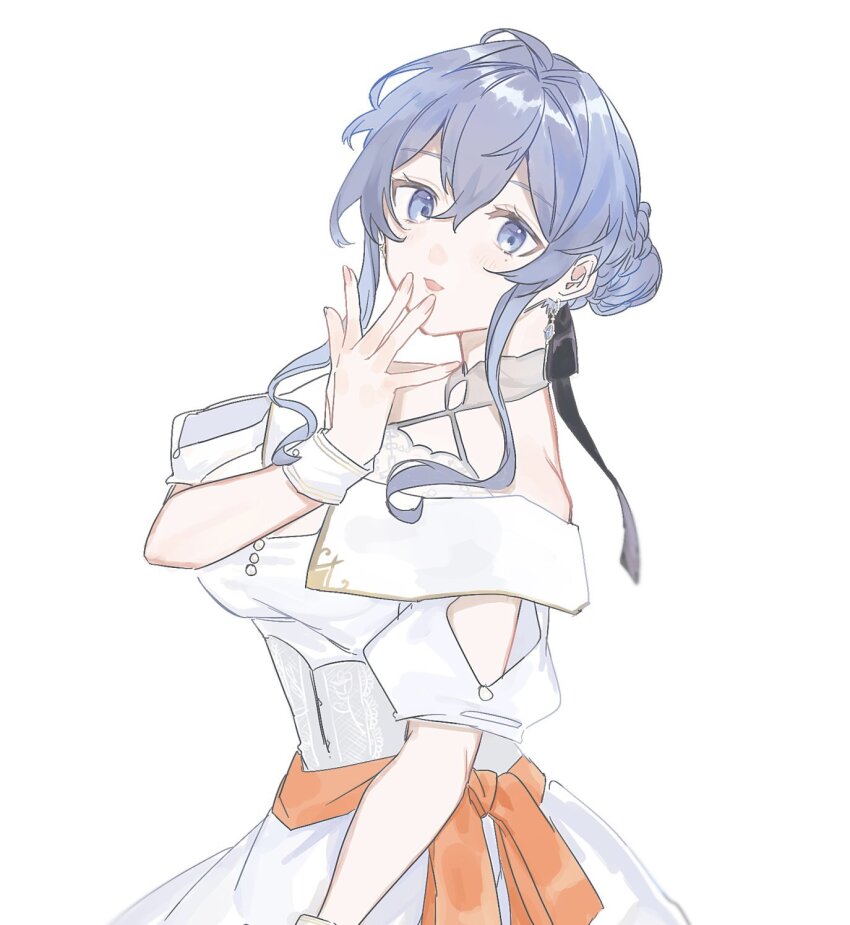 1girl, blue_eyes, blue_hair, dress, gotland_(anniversary)_(kancolle), gotland_(kancolle), hair_bun, highres