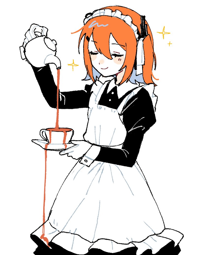 1girl, a.i._voice, adachi_rei, alternate_costume, apron, avocado_hamburg, black_dress, buttoned_cuffs