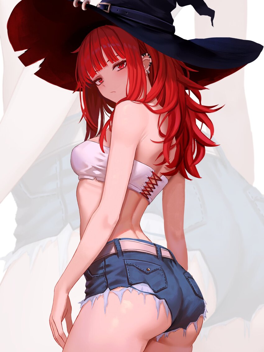 1girl, absurdres, ass, belt, black_hat, blunt_bangs, breasts, commentary