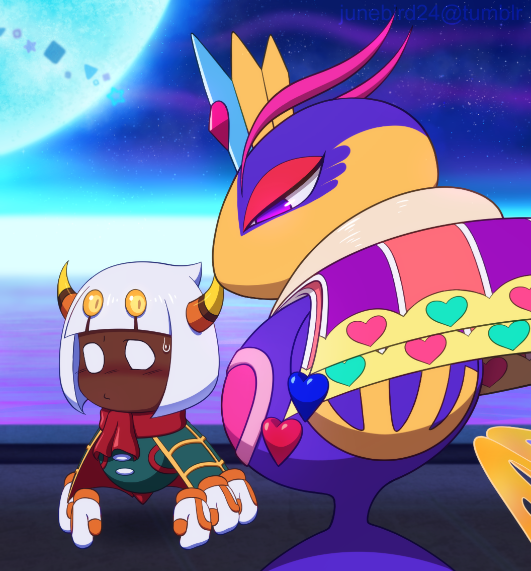 1boy, 1girl, antennae, blush, cape, girl_staring_at_guy's_chest_(meme), gloves, green_cape