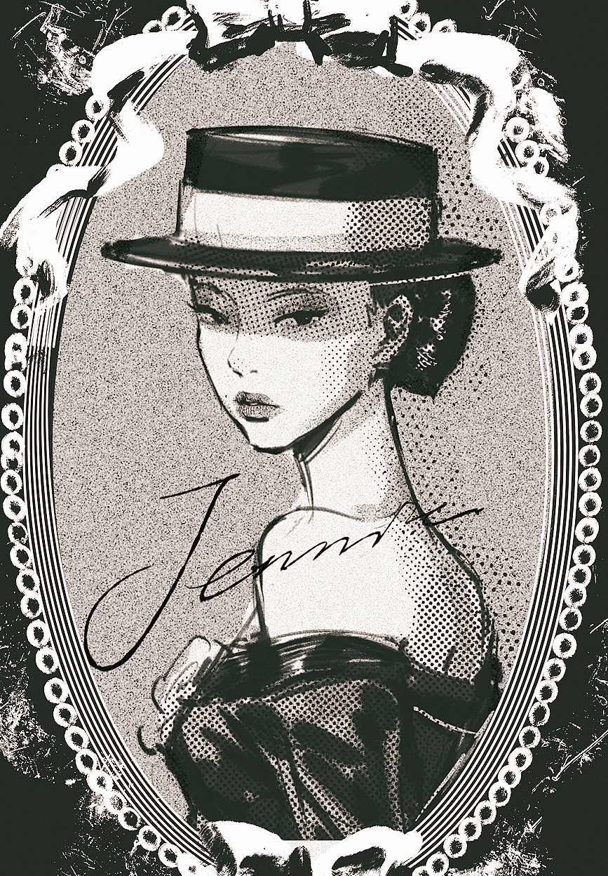 1girl, baibaibaibaiti, bow, character_name, chinese_commentary, dress, greyscale, hair_bun