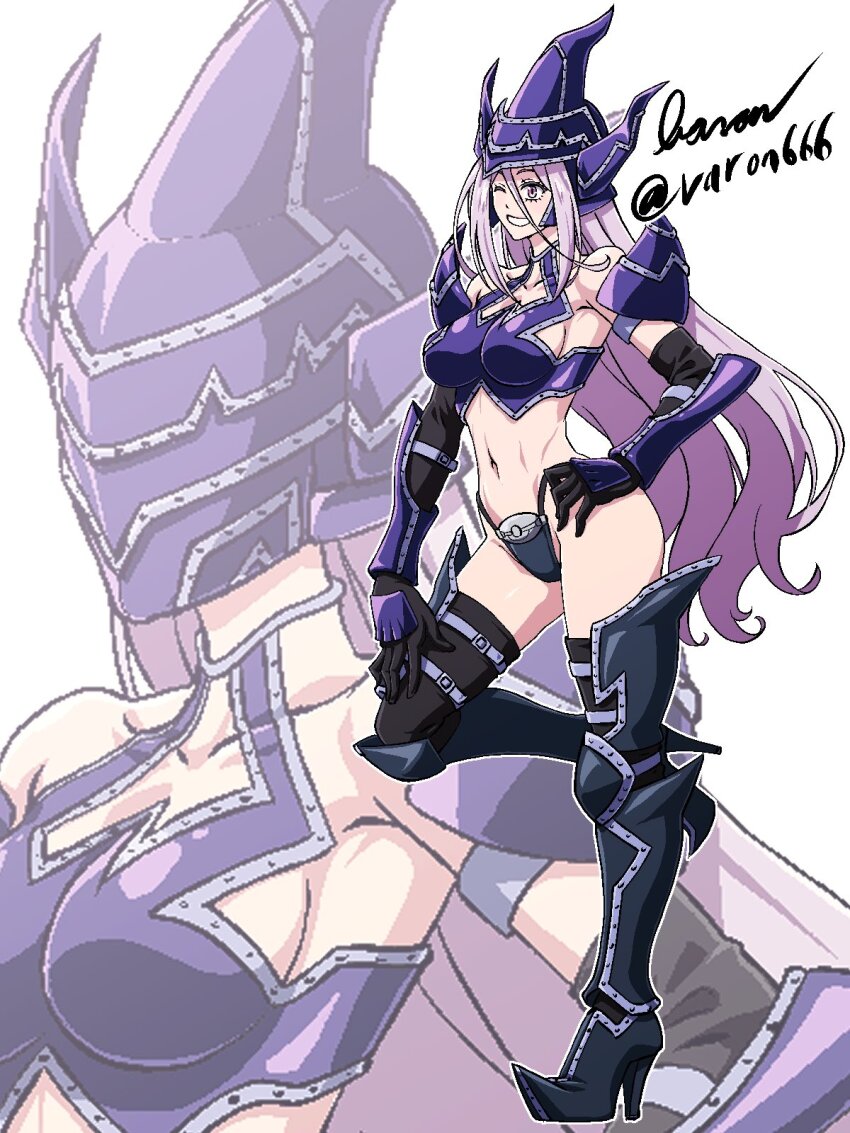 1girl, armor, armpits, artist_name, bare_shoulders, baron_(varon666), bikini, bikini_armor