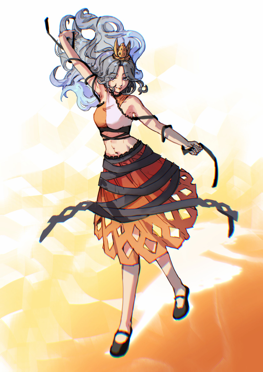 1girl, absurdres, arm_up, black_shoes, chinese_commentary, chirizuka_ubame, chromatic_aberration, closed_mouth