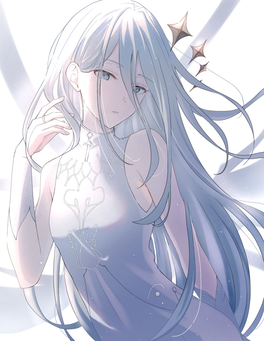 1girl, alternate_hair_length_(longer), aose_(aose_pp), arm_at_side, armpit_crease, backlighting, bare_shoulders, bloom_festival_(project_sekai)