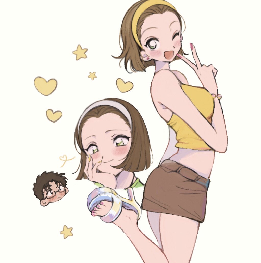 1boy, 1girl, ba_ko, bare_shoulders, bead_bracelet, beads, blunt_ends, blush