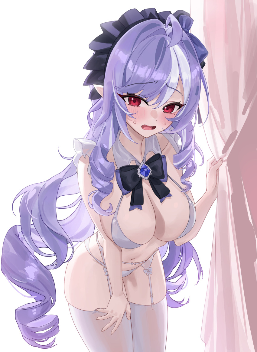 1girl, absurdres, ahoge, black_bow, black_bowtie, bow, bowtie, bra