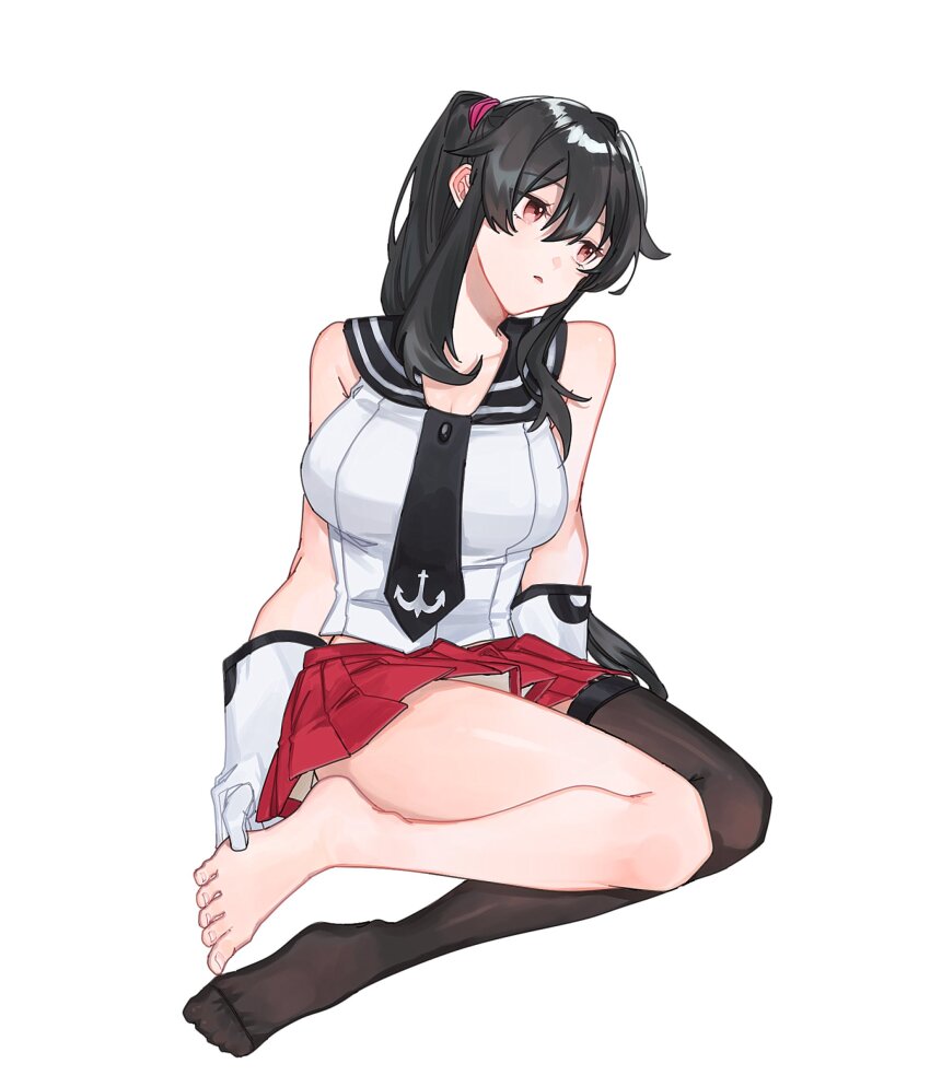 1girl, absurdres, anchor_symbol, bare_shoulders, black_hair, black_sailor_collar, breasts, gloves