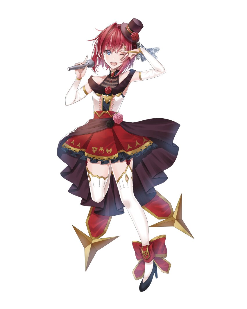 1girl, :d, absurdres, alternate_costume, ange_katrina, ankle_bow, ankle_ribbon, black_flower