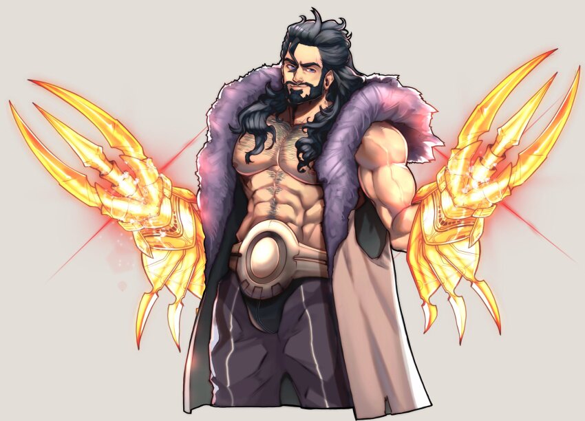 1boy, abs, alex_(cerealex), balthus_von_albrecht, balthus_von_albrecht_(timeskip), bara, beard, black_hair