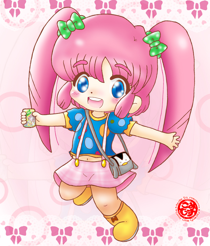 1girl, bag, blue_eyes, blue_shirt, blush, boots, bow, c.c._lemon