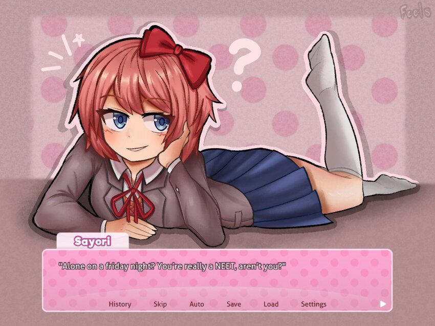 ?, alone_on_a_friday_night?_(meme), artist_name, blazer, blue_eyes, blue_skirt, blush, bow