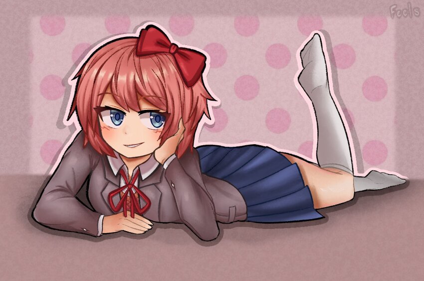 ?, alone_on_a_friday_night?_(meme), artist_name, blazer, blue_eyes, blue_skirt, blush, bow