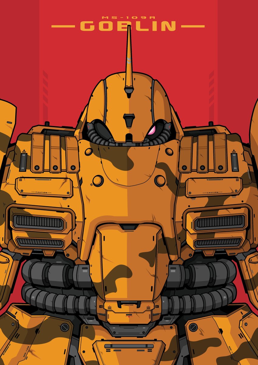 absurdres, camouflage, character_name, commentary, commission, english_commentary, goblin_(mobile_suit), gundam