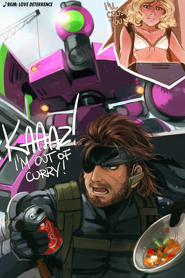 absolum_art, bandana, big_boss, blonde_hair, bra, brown_hair, can, drink_can