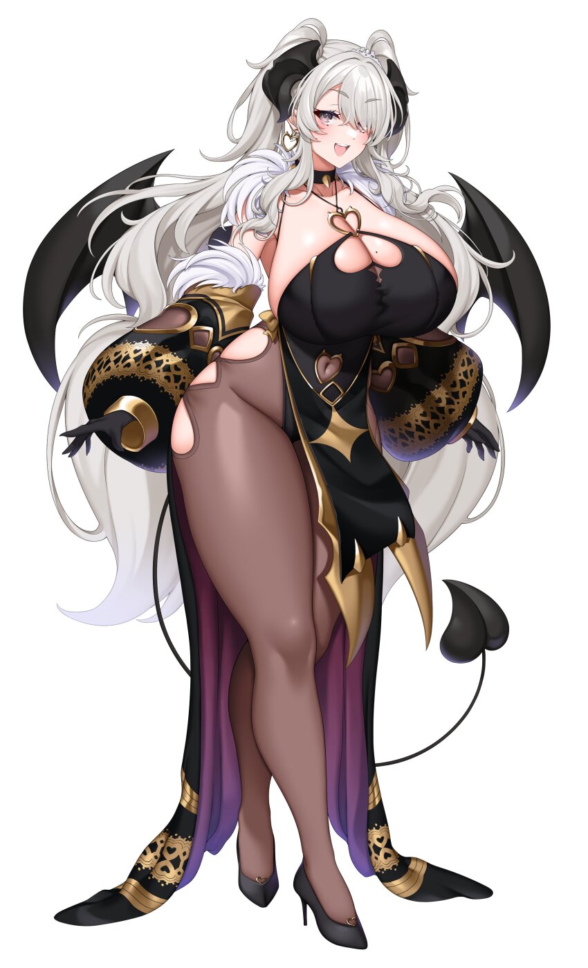 1girl, absurdres, armpit_crease, backless_leotard, black_choker, black_gloves, black_horns, black_leotard