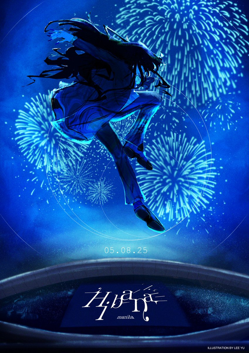 1girl, ado_(utaite), aerial_fireworks, blue_theme, chando_(ado), coat, commentary, dated