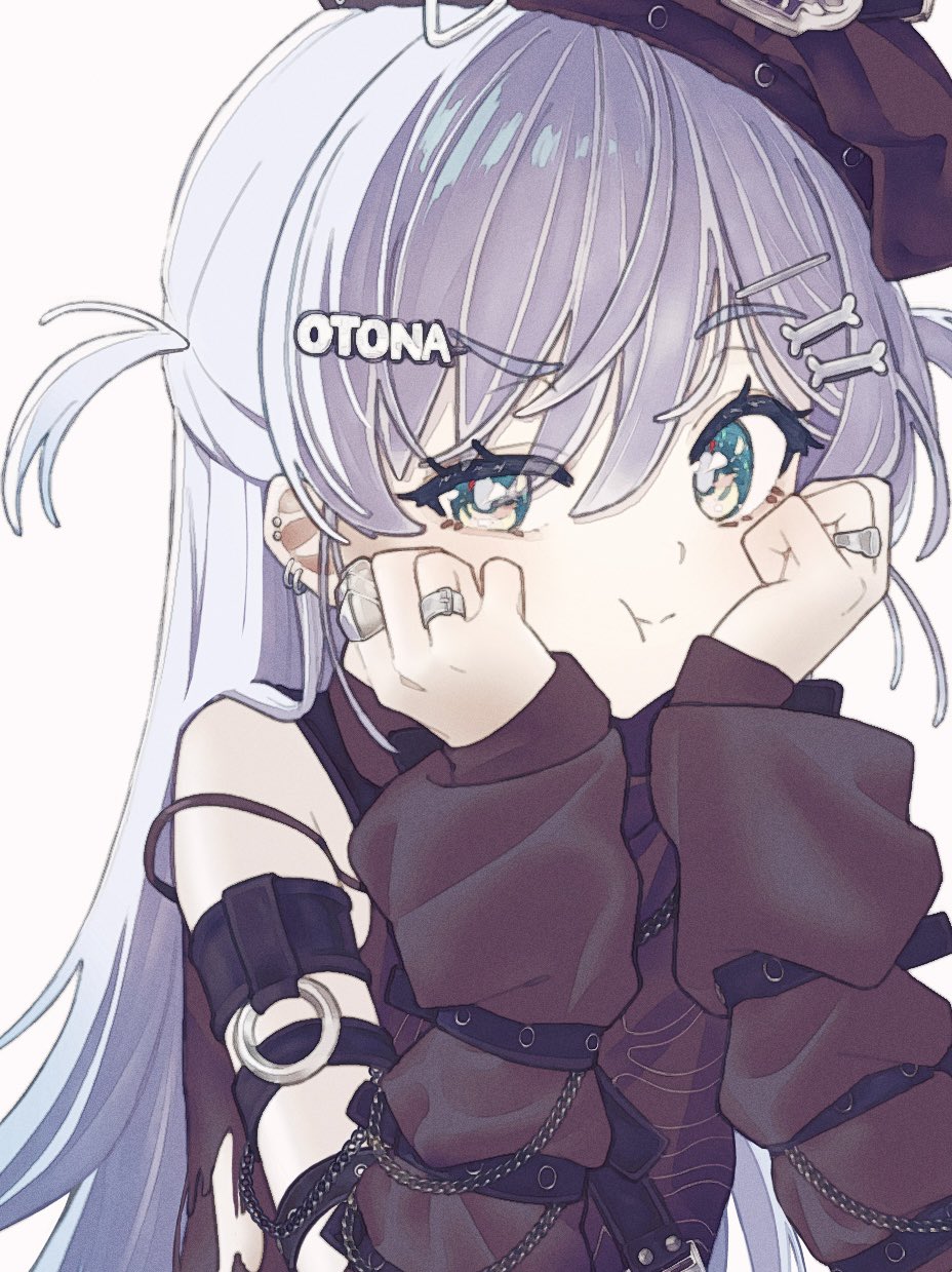 1girl, aqua_eyes, beret, black_jacket, detached_sleeves, furrowed_brow, grey_hair, hair_ornament
