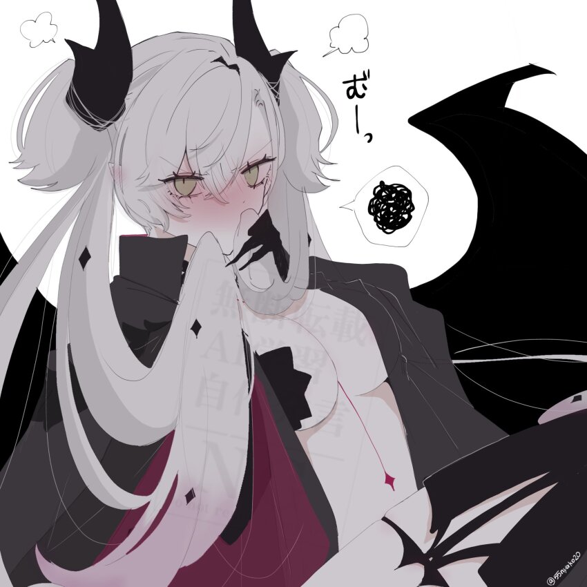 1girl, 55nyako20, black_hands, black_jacket, blush, boots, breasts, colored_extremities