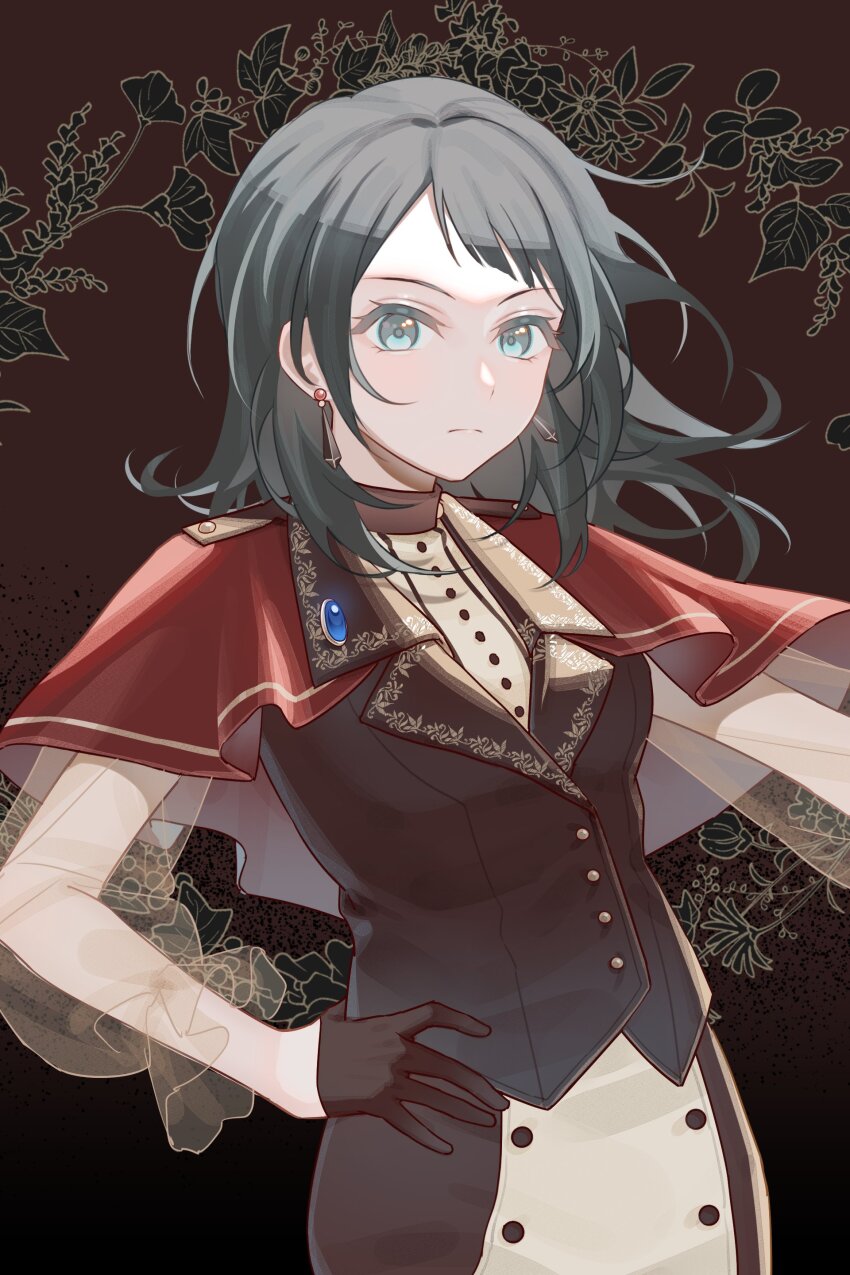 1girl, absurdres, aqua_eyes, bang_dream!, bang_dream!_it's_mygo!!!!!, black_background, black_gloves, black_jacket